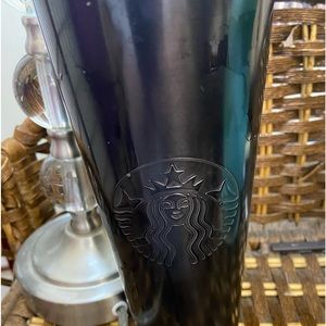 Starbucks Matte Black 24oz Cold Tumbler Siren With Silver Lid  And Black Straw.